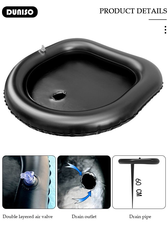 DUNISO Inflatable Shampoo Basin, Large Size Hairwashing Tray, Hair Washing Basin Head Portable Shampoo Basin Patient Hair Washing Aid with Pillow for Injured Elderly Disabled Handicapped Clean Hair - Image 2