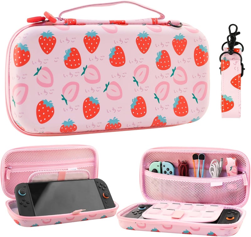 FANPL Case for Nintendo Switch 2 (2025) Accessories, Pink Cute Travel Carrying Cover with Adjustable Shoulder Strap, Strawberry - Image 1