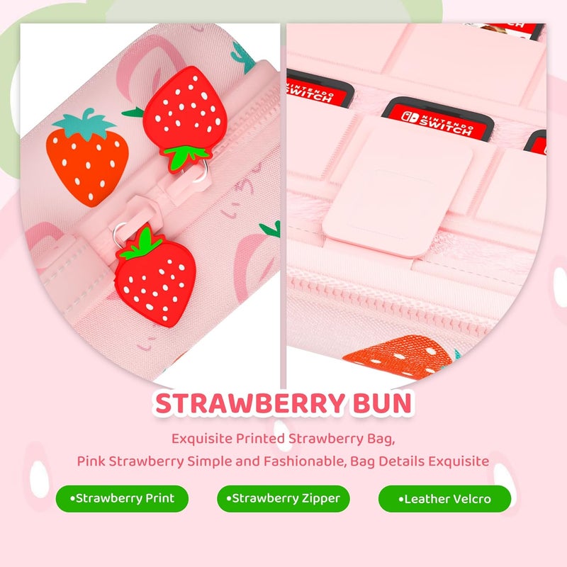 FANPL Case for Nintendo Switch 2 (2025) Accessories, Pink Cute Travel Carrying Cover with Adjustable Shoulder Strap, Strawberry - Image 2