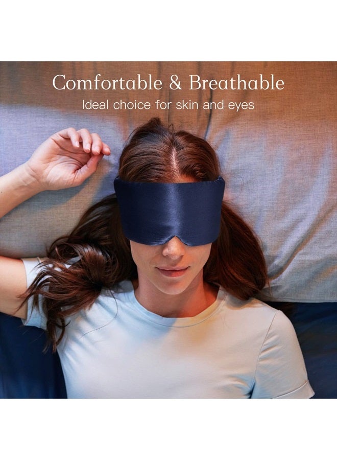 iCooBreeze 100% Natural Silk Eye Mask for Women Men, Soft Pressureless Cooling Blackout Eye Covers for Sleeping, Large Size Sleep Mask fits All Heads Adjustable, 1PC, Navy Blue - Image 2