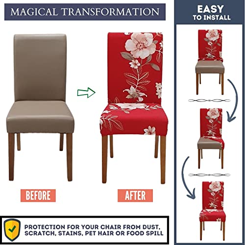 SPRINGRICO Chair Covers for Dining Room 6 Pack, Stretch Dining Chair Cover, Washable Spandex Kitchen Parsons Chair Slipcovers, Removable Seat Protector for Home or Party (Set of 6, in Bloom2) - Image 4