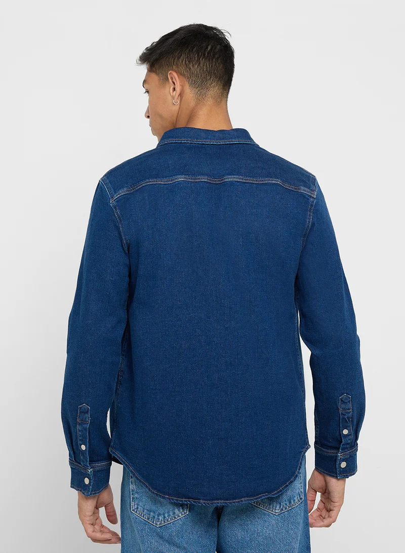 كالفن كلاين جينز Mid Wash Slim Fit Denim Shirt