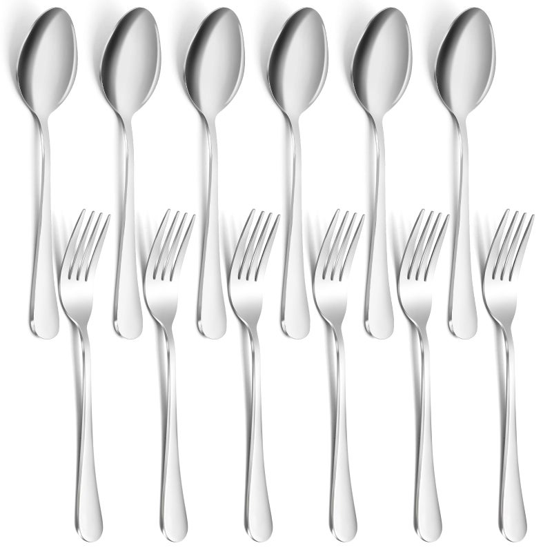 ITITT 12 Pieces Spoons And Forks Set Food Grade Stainless Steel Flatware Cutlery Set 6 Forks(6.8 Inch) And 6 Spoons(6.6Inch) Silverware Set For Home Kitchen Restaurant-Mirror Polished & Dishwasher Safe - Image 1