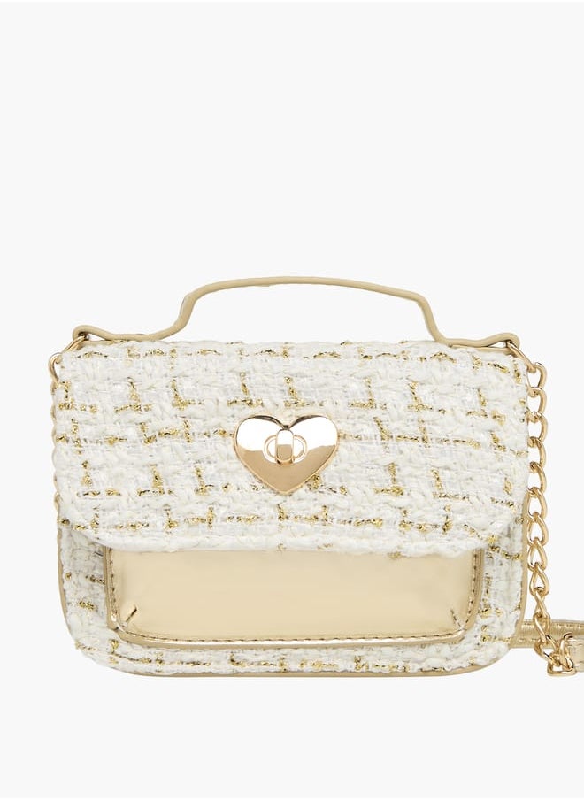 Little Missy Girls Textured Crossbody Bag With Twist Lock Closure And Adjustable Strap  - Image 1