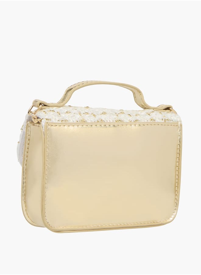 Little Missy Girls Textured Crossbody Bag With Twist Lock Closure And Adjustable Strap  - Image 3