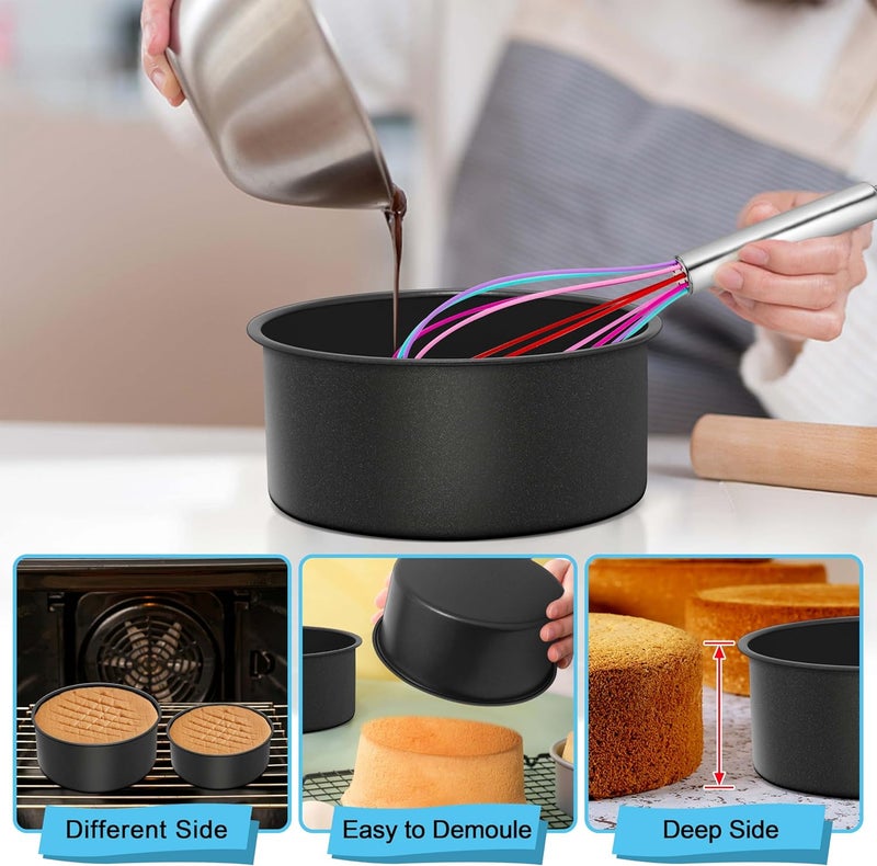 E-far Deep Cake Pan Set of 3 (6/8/9½ Inch), Nonstick Stainless Steel Round Cake Pans Tins for Baking Layer Wedding Cakes, Stainless Steel Core & Nontoxic Coating, Deep & Straight Side - Image 2