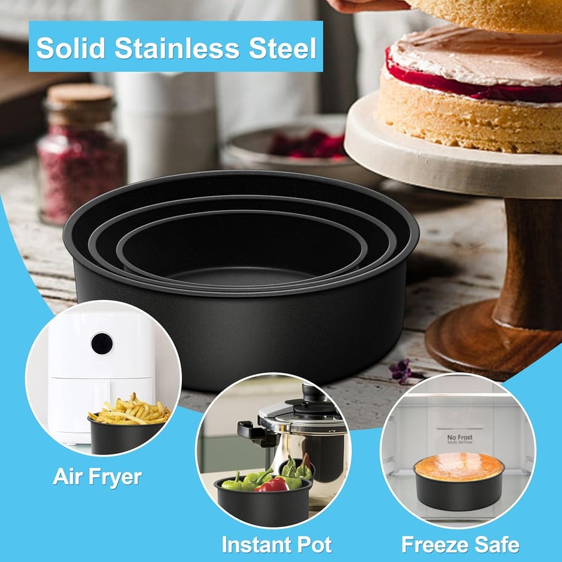 E-far Deep Cake Pan Set of 3 (6/8/9½ Inch), Nonstick Stainless Steel Round Cake Pans Tins for Baking Layer Wedding Cakes, Stainless Steel Core & Nontoxic Coating, Deep & Straight Side - Image 5