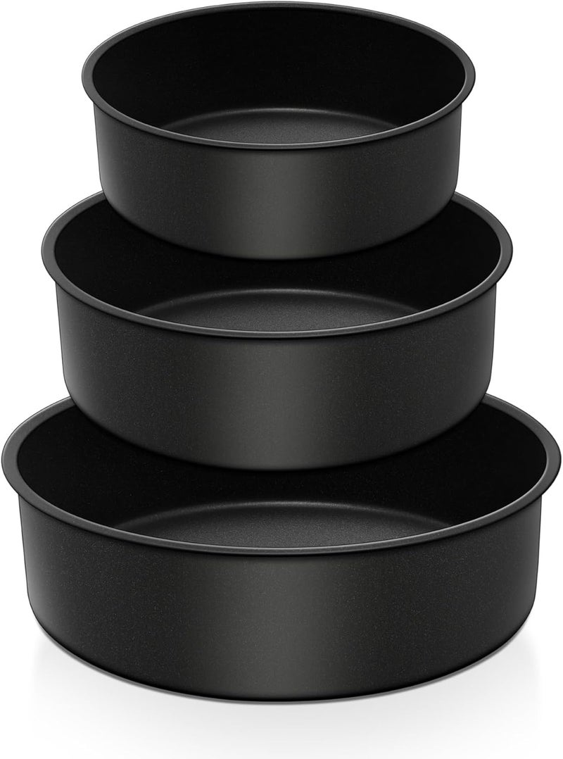 E-far Deep Cake Pan Set of 3 (6/8/9½ Inch), Nonstick Stainless Steel Round Cake Pans Tins for Baking Layer Wedding Cakes, Stainless Steel Core & Nontoxic Coating, Deep & Straight Side - Image 1