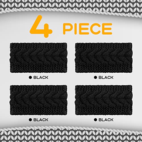 TecUnite 4 Pieces Winter Ear Warmers Headbands Women Warm Knitted Headband Braided Crochet Head Wraps for Girl (Black) - Image 4