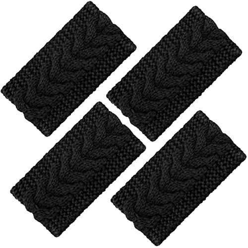 TecUnite 4 Pieces Winter Ear Warmers Headbands Women Warm Knitted Headband Braided Crochet Head Wraps for Girl (Black) - Image 1