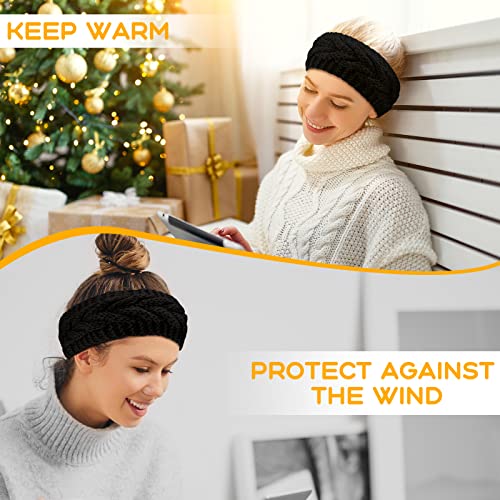 TecUnite 4 Pieces Winter Ear Warmers Headbands Women Warm Knitted Headband Braided Crochet Head Wraps for Girl (Black) - Image 5