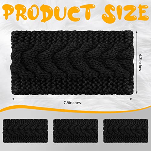 TecUnite 4 Pieces Winter Ear Warmers Headbands Women Warm Knitted Headband Braided Crochet Head Wraps for Girl (Black) - Image 2