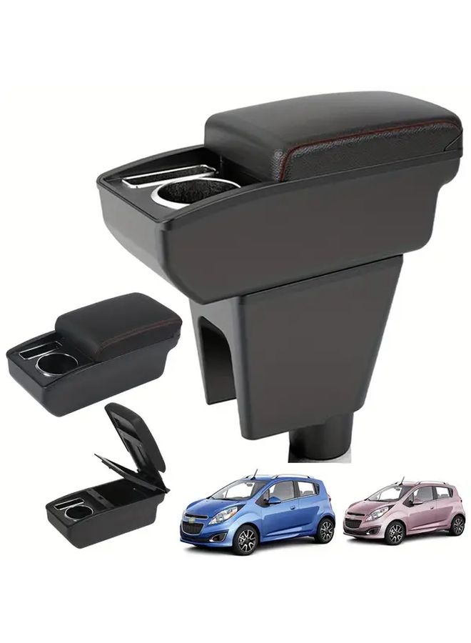 For Chevrolet Spark Center Console Armrest With Dual Layer Storage Cup Holder Phone Slot No Drill Easy Install Slip Resistant Panel Black Red ABS Material - Image 1