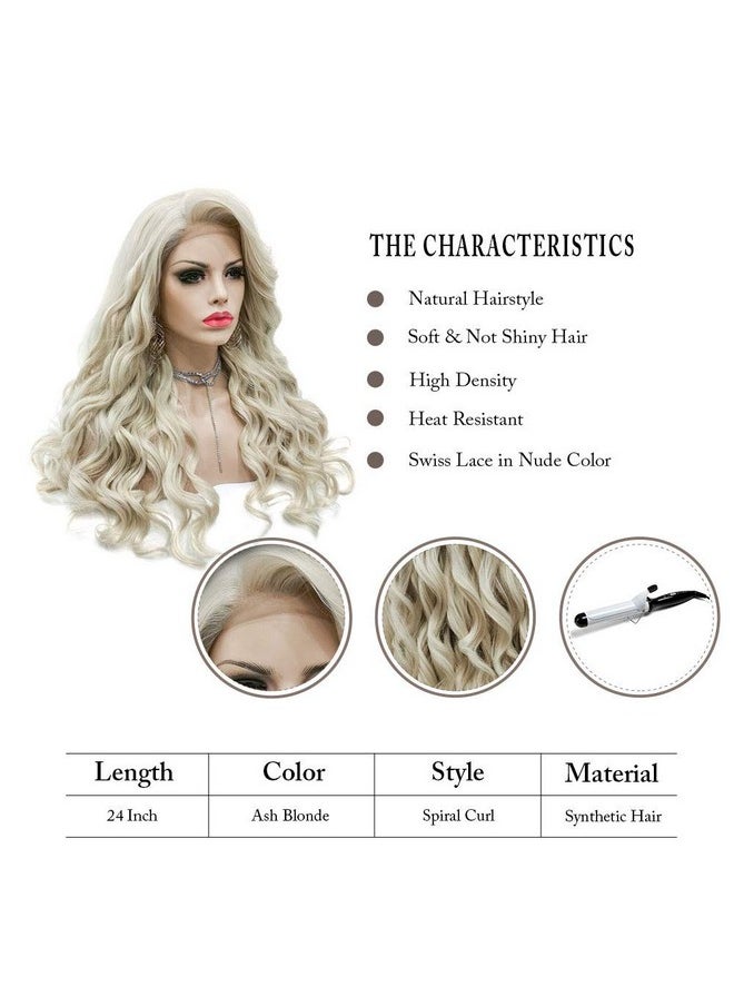 IMSTYLE Ash Blonde Synthetic Hair Lace Front Wigs Long Curly Wave Wigs Heat Resistant Hair Cosplay Wig 24 Inch For Woman Drag Queen  - Image 4