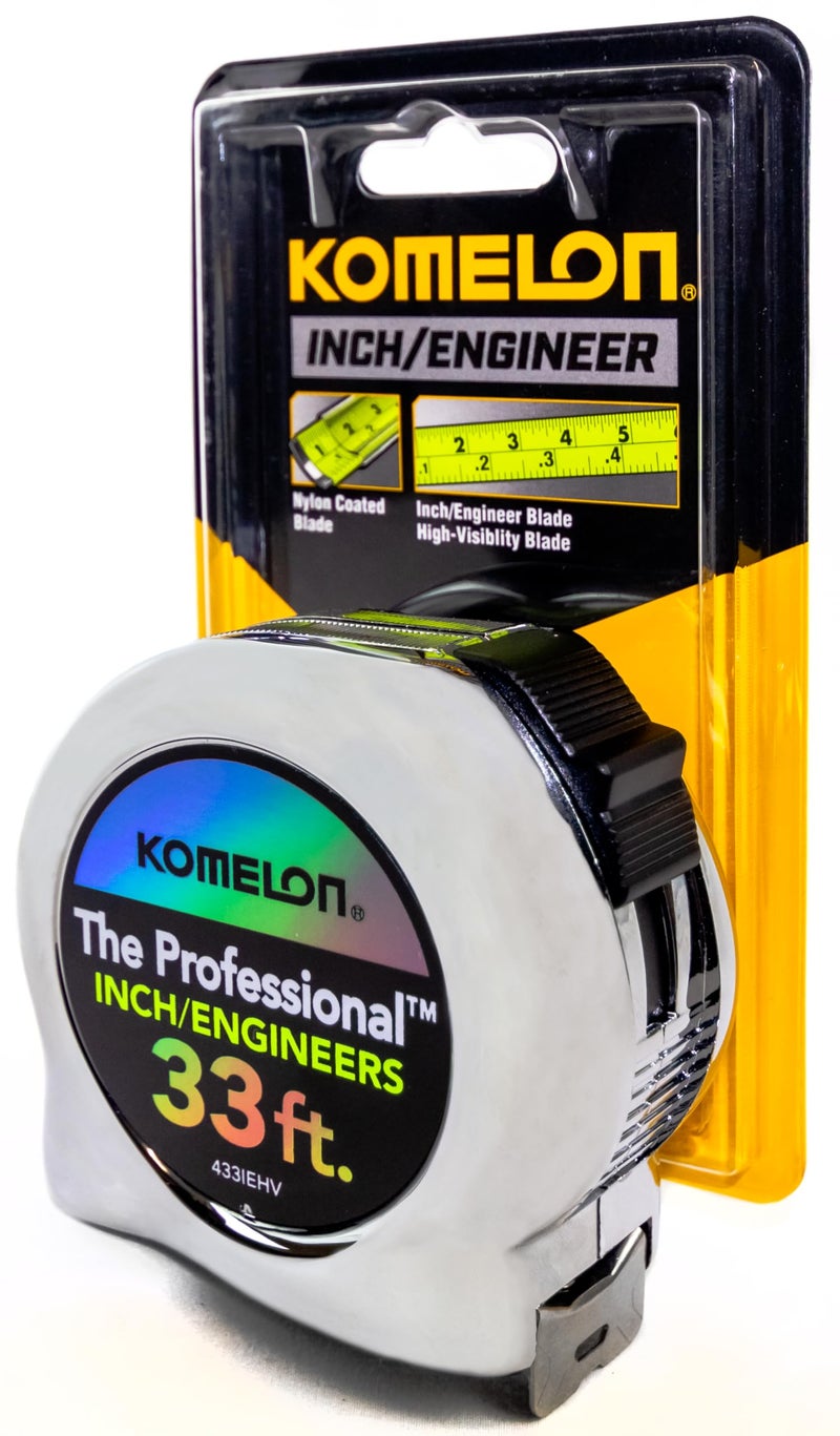 Komelon 433IEHV High-Visibility Professional Tape Measure both Inch and Engineer Scale Printed 33-feet by 1-Inch, Chrome - Image 3