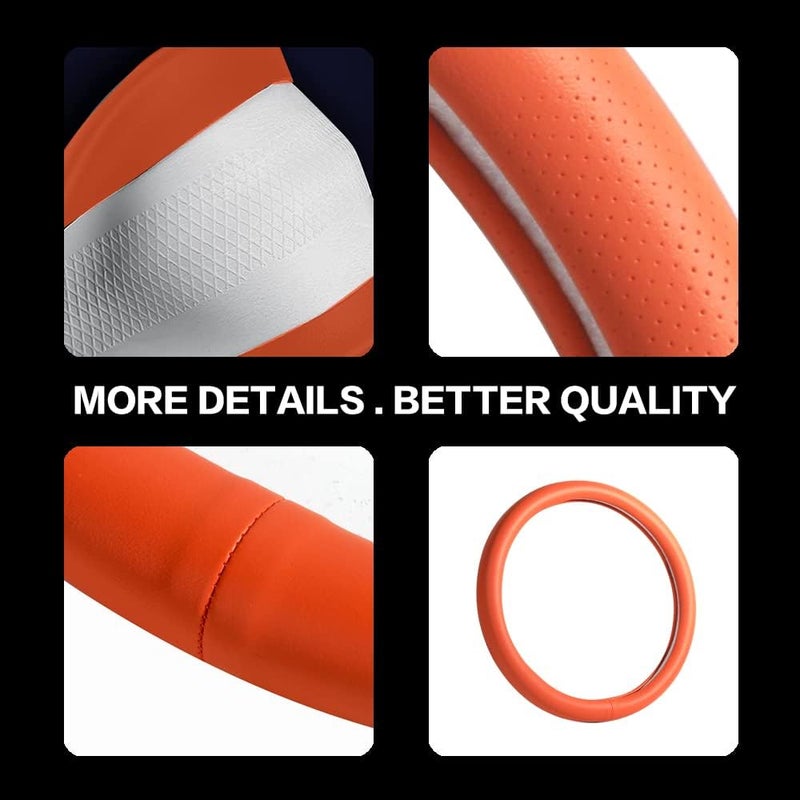 VARGTR Car Steering Wheel Cover,Universal 15 Inch Premium Leather Car Steering Wheel Cover,Best Grip,Perforated Design,Breathable,Non-Slip,Sweat-Absorbent,Warm in Winter and Cool in Summer (Orange) - Image 5
