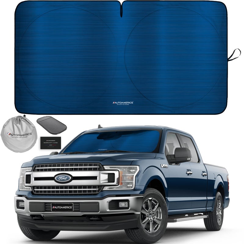 Autoamerics 1-Piece Windshield Sun Shade - Metallic Blue Foldable Car Front Window Sunshade for Most Cars SUV Truck Heat Blocker Visor Protector Blocks Max UV Rays and Keeps Your Vehicle Cool X-Large - Image 1