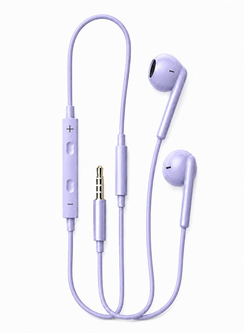 Leoxol Wired Earphones With Mic | 3.5mm Jack Stereo Bass In Ear Headphones | Purple In Line Control Earbuds For Mobile Laptop Tablet - Image 1