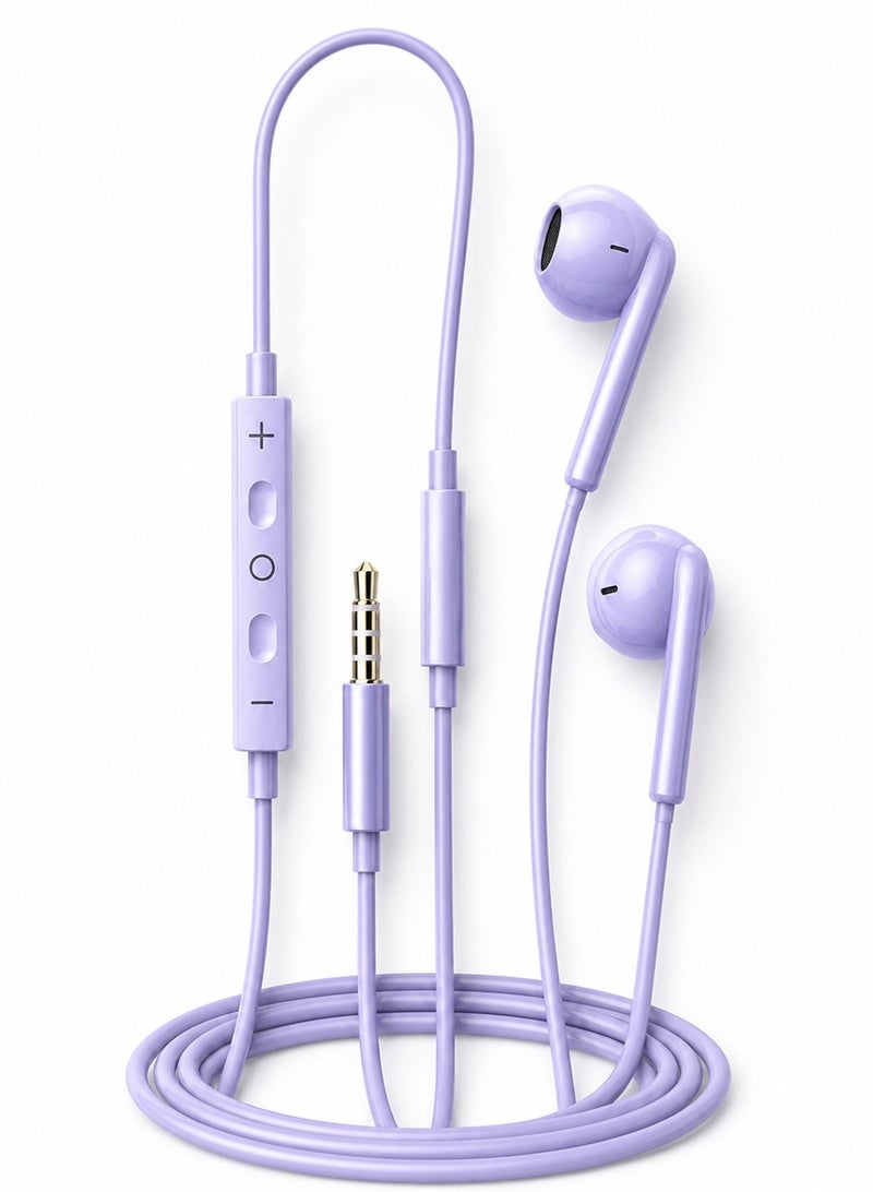 Leoxol Wired Earphones With Mic | 3.5mm Jack Stereo Bass In Ear Headphones | Purple In Line Control Earbuds For Mobile Laptop Tablet - Image 2