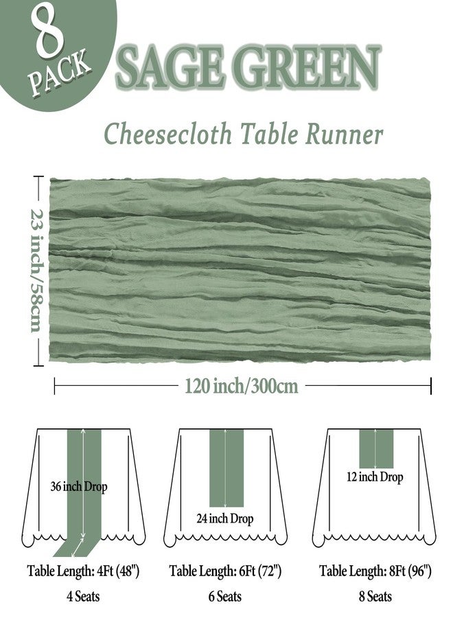 Heneger 8 Pack Sage Green Cheesecloth Table Runner 10Ft Spring Gauze Cheese Cloth Table Runner 120 Inch Boho Sheer Rustic Fabric for Home Decor Bridal Baby Shower Wedding Decoration - Image 2