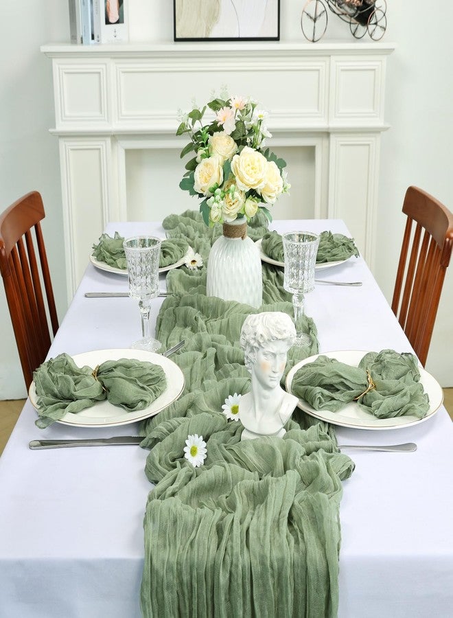 Heneger 8 Pack Sage Green Cheesecloth Table Runner 10Ft Spring Gauze Cheese Cloth Table Runner 120 Inch Boho Sheer Rustic Fabric for Home Decor Bridal Baby Shower Wedding Decoration - Image 3