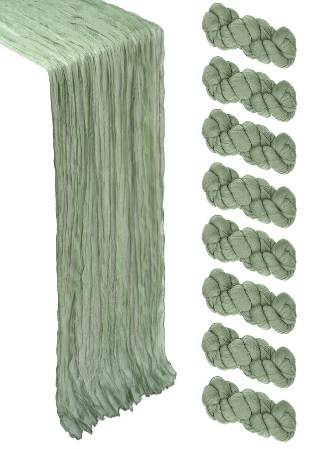 Heneger 8 Pack Sage Green Cheesecloth Table Runner 10Ft Spring Gauze Cheese Cloth Table Runner 120 Inch Boho Sheer Rustic Fabric for Home Decor Bridal Baby Shower Wedding Decoration - Image 1
