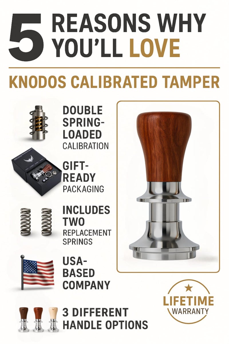 KNODOS 58mm Tamper For Espresso Machines V2 KNODOS Rosewood Self Leveling and Double Spring Loaded Design Calibrated Coffee Tamper With Gift Box - Image 3