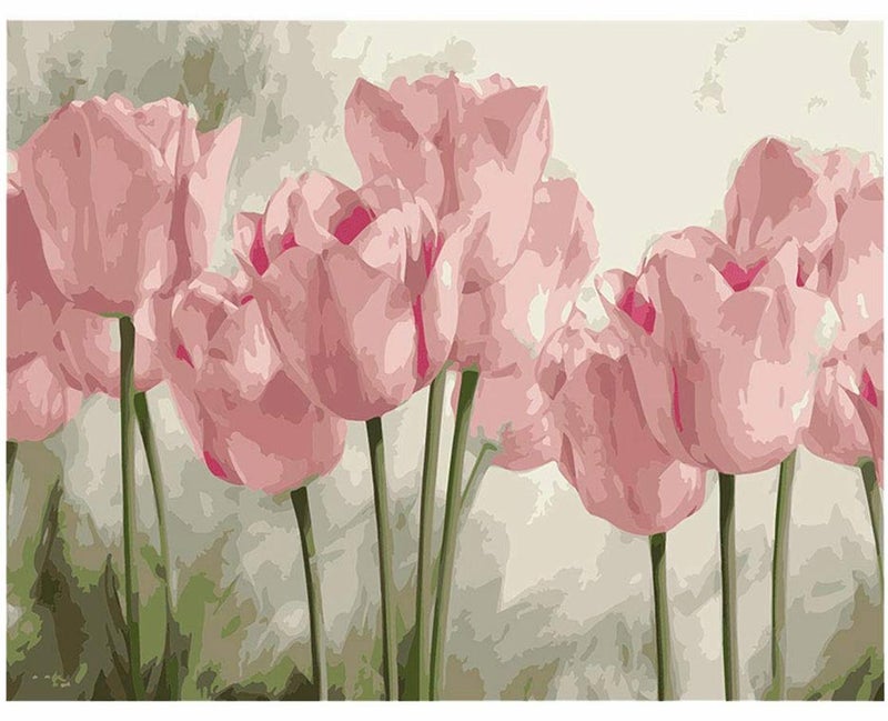 Excefore DIY Paint by Numbers Pink Tulips, for Adults Kids Tulip Paint by Numbers DIY Painting Acrylic Paint by Numbers Painting Kit Home Wall Living Room Bedroom Decoration - Image 1