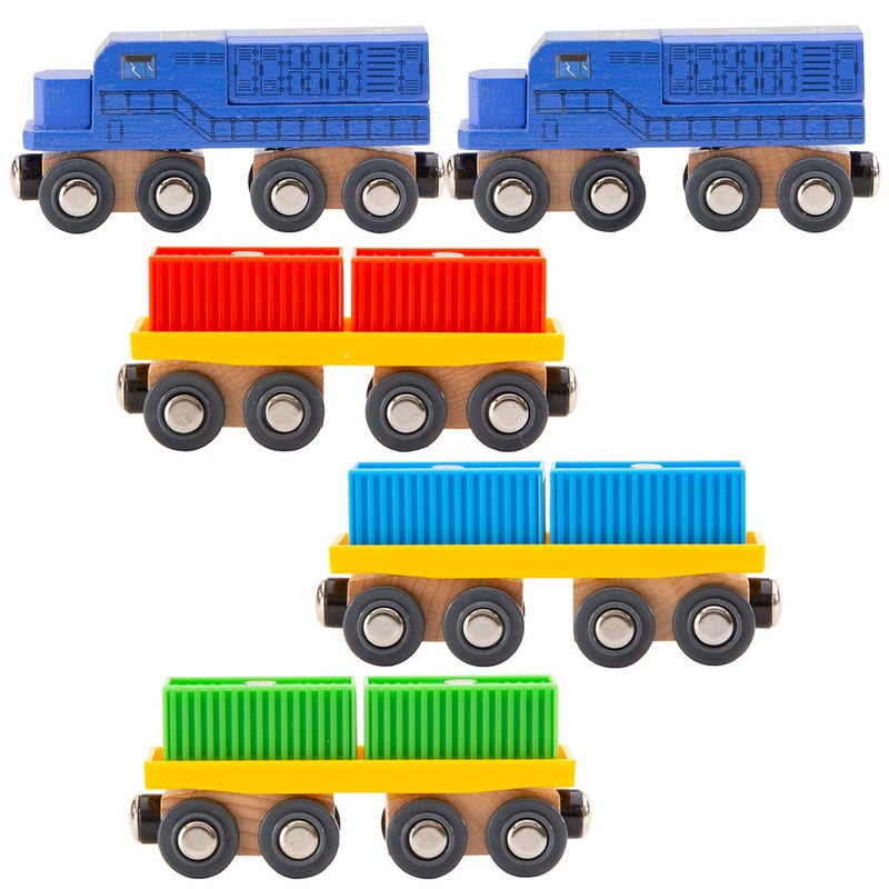ORBRIUM 11 Pcs Intermodal Freight Trains Set for Wooden wood Railway Includes 2 Diesel Engines, 3 Container Flat Cars, 6 Shipping Containers Compatible with Thomas, Brio, Chuggington, Melissa and Doug - Image 1