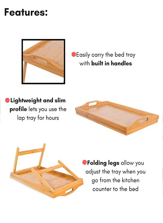 توشيونيكس صينية سرير قابلة للطي من الخيزران لتناول الإفطار وتناول الطعام، صواني محمولة للكمبيوتر المحمول مع أرجل قابلة للطي تخدم الركوع الجانبي ومكتب لاب قابل للغسل - Image 2
