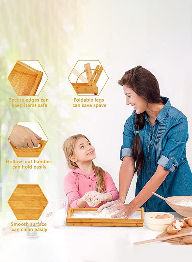 توشيونيكس صينية سرير قابلة للطي من الخيزران لتناول الإفطار وتناول الطعام، صواني محمولة للكمبيوتر المحمول مع أرجل قابلة للطي تخدم الركوع الجانبي ومكتب لاب قابل للغسل - Image 4