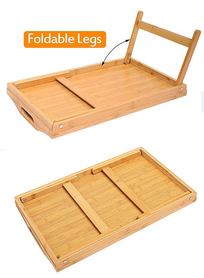 توشيونيكس صينية سرير قابلة للطي من الخيزران لتناول الإفطار وتناول الطعام، صواني محمولة للكمبيوتر المحمول مع أرجل قابلة للطي تخدم الركوع الجانبي ومكتب لاب قابل للغسل - Image 5