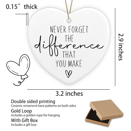 Piuzmnsiy Thank You Gifts Never Forget The Difference That You Make Ceramic Ornament Keepsake Sign Heart Plaque Farewell Going Away Goodbye Appreciation Retirement Gifts for Women Men Coworker Boss Friend - Image 2