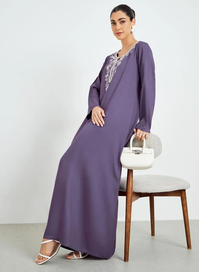 Amirah Purple Embroidered A-Line Jalabiya