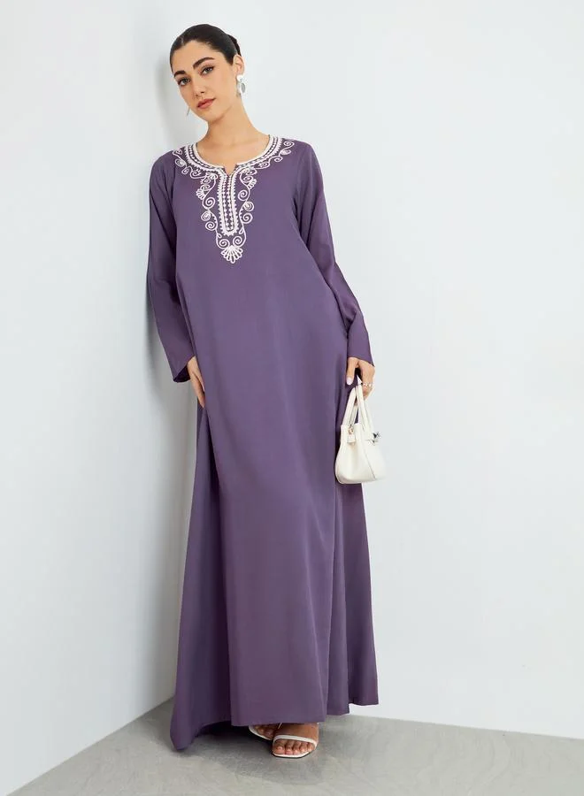 Amirah Purple Embroidered A-Line Jalabiya