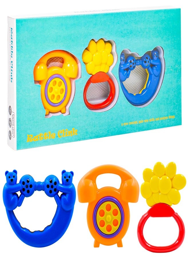 WISHKEY Plastic Rattle Toys for Infants, BPA Free Non-Toxic Shake & Grab Toys for Babies, Early Age Toys, Colorful Toys, Ideal Gift for New Born Babies, Multicolor (Pack of 3) - Image 1