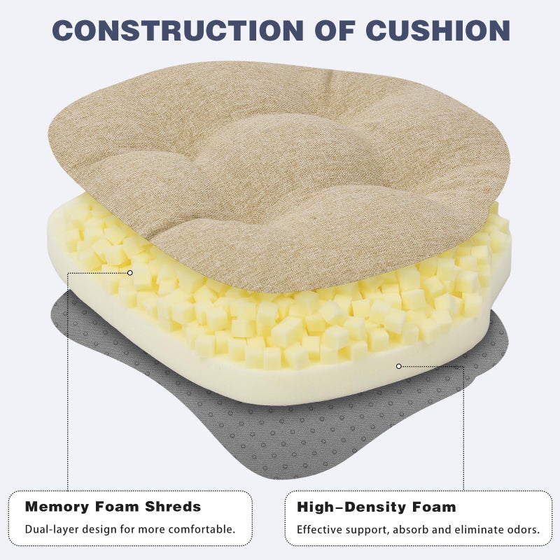 baibu Kitchen Chair Cushions Set of 2, Dual-Layer Patented Design Memory Foam Windsor Seat Pads, Dining Chair Cushions with Ties & Washable Cover, 17x 15.5 x 3.5in, 2 Pack, Beige - Image 2