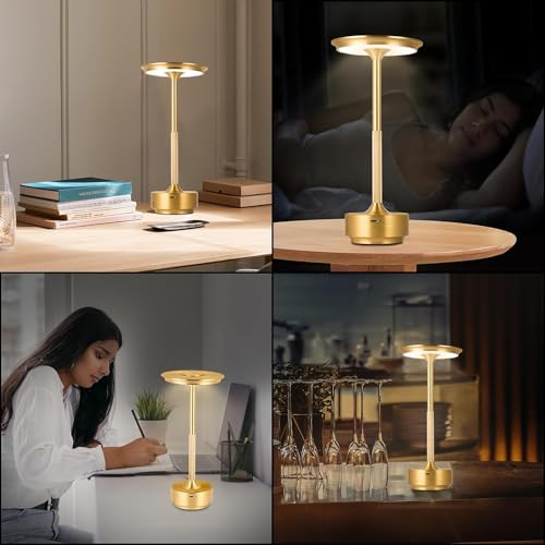 Desidiya Metal Rechargeable Cordless Led Table Lamps Touch Sensor Light, 3-Levels Portable Dimming Wireless Battery Operated Lamp,Nightstand Lamp/Night Light/Restaurant Table/Outdoor/Coffee/Bar(Gold) - Image 5
