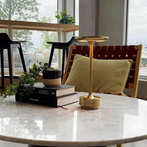 Desidiya Metal Rechargeable Cordless Led Table Lamps Touch Sensor Light, 3-Levels Portable Dimming Wireless Battery Operated Lamp,Nightstand Lamp/Night Light/Restaurant Table/Outdoor/Coffee/Bar(Gold) - Image 2