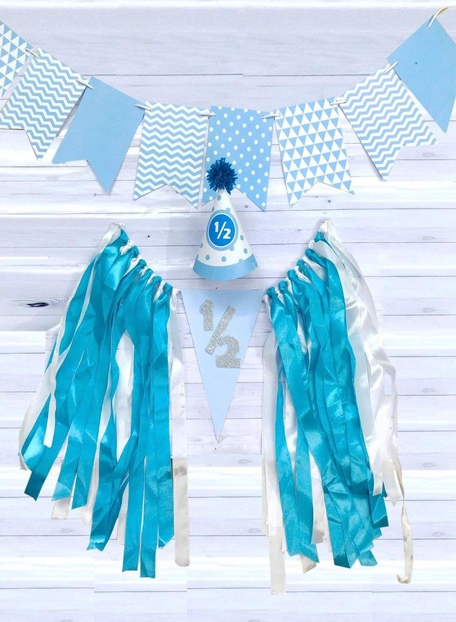 Untumble Foil Half Birthday Decoration for Baby Boy - Blue Bunting Banner, 1/2 Birthday Cap, Triangle Bunting - Pack of 3 - Image 5