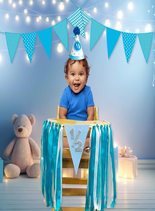 Untumble Foil Half Birthday Decoration for Baby Boy - Blue Bunting Banner, 1/2 Birthday Cap, Triangle Bunting - Pack of 3 - Image 1