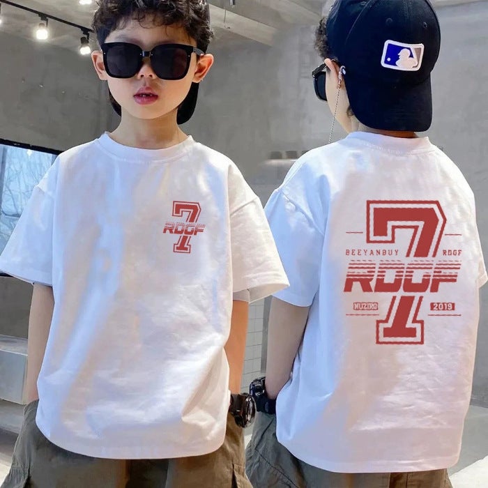 100% Cotton Children's Wear Boys Short-sleeved T-shirt Korean Style Loose Half-sleeved Trendy Top - Image 1