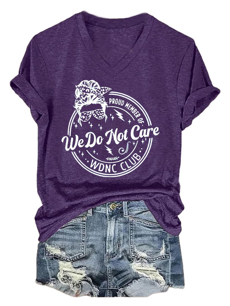 WDNC Club T Shirts Proud Member of WDNC Club Shirt We Do Not Care Merchandise Tops Cougar Puberty Menopause Perimenopause Stars Print Vneck Tshirt Women Plus Size Purple - Image 1
