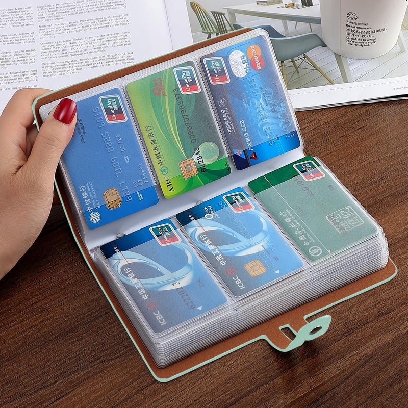 Romozi RFID Credit Card Holder, Leather Business Card Organizer with 96 Card Slots, Credit Card Case for Managing Your Different Cards and Important Documents to Prevent Loss or Damage (Light Green) - Image 2
