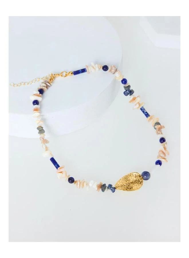 Jimmy Key  Blue metal leaf figure adjustable necklace with natural stone. for Women | Best Price UAE