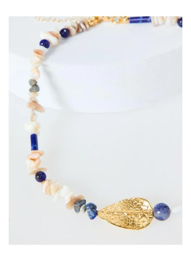 Jimmy Key  Blue metal leaf figure adjustable necklace with natural stone. for Women | Best Price UAE