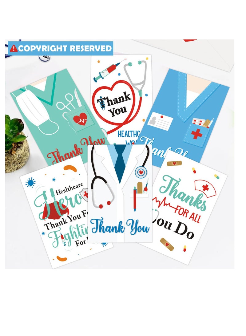 Suntown بطاقة شكر للعاملين في مجال الرعاية الصحية، 36 حزمة بطاقات شكر هدايا للأطباء هدايا للممرضين، بطاقة تقدير طبية للممرضين، الأطباء، EMTs والعاملين الأساسيين، مجموعة بطاقات هدايا مع أظرف وملصقات - Image 2