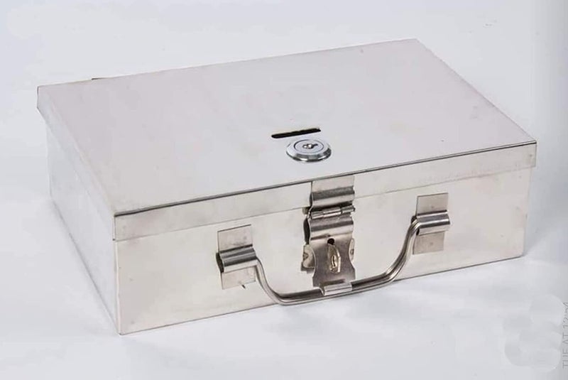 GinoSet ® Stainless Steel Cash/Coin/Jewellery Storage Rectangular Silver Boxes with Pre-Fitted Lock (7" X 4" X 2.5") (With Pre fited One Lock & 2 Key) (Small Poj 7) - Image 2