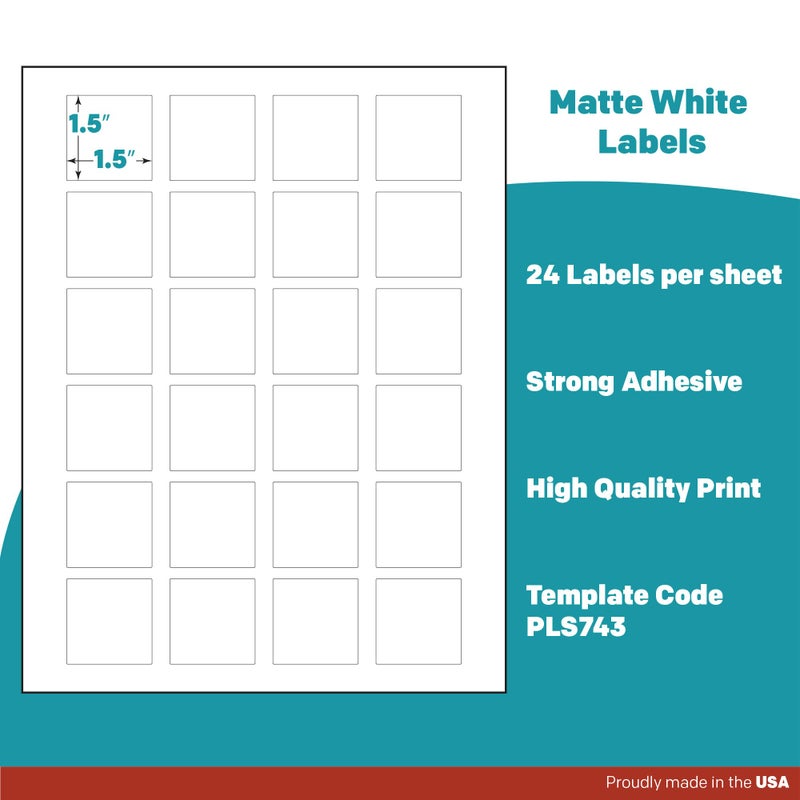 Premium Label Supply White Sticker Square Labels â€“ 1.5" x 1.5" â€“ Laser/Inkjet Compatible â€“ (24 per Sheet), 25 Sheets â€“ 600 Total Adhesive Labels - Image 4