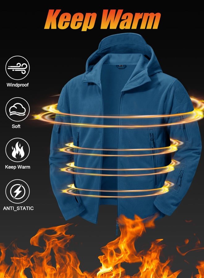 CRYSULLY Men's Fall Winter Coat Safari Jacket Fleece Hiking Travelling Fatigue Outdoors Snow Jacket Coat Blue Green - Image 2
